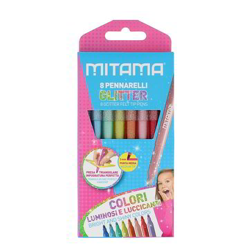 MITAMA - 62845 - Pennarelli glitter e pastello punta media 3 mm - presa  triangolare - colori assortiti conf. 16 pezzi - 8026624628453